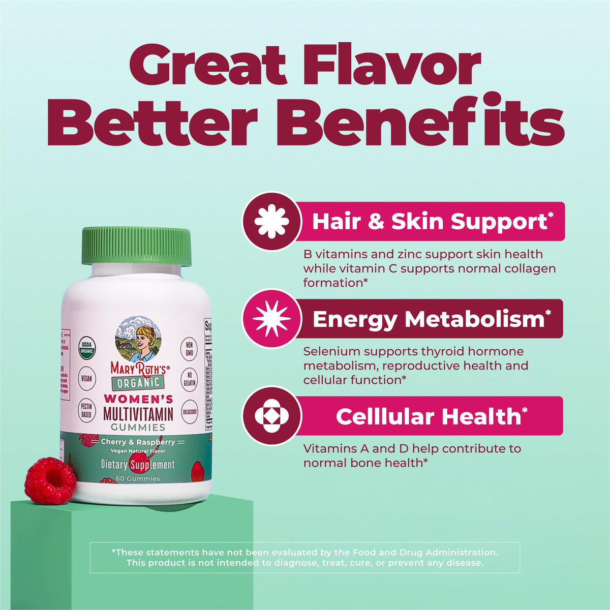 Bouteille de gummies multivitamines MARYRUTH'S, dimensions et poids