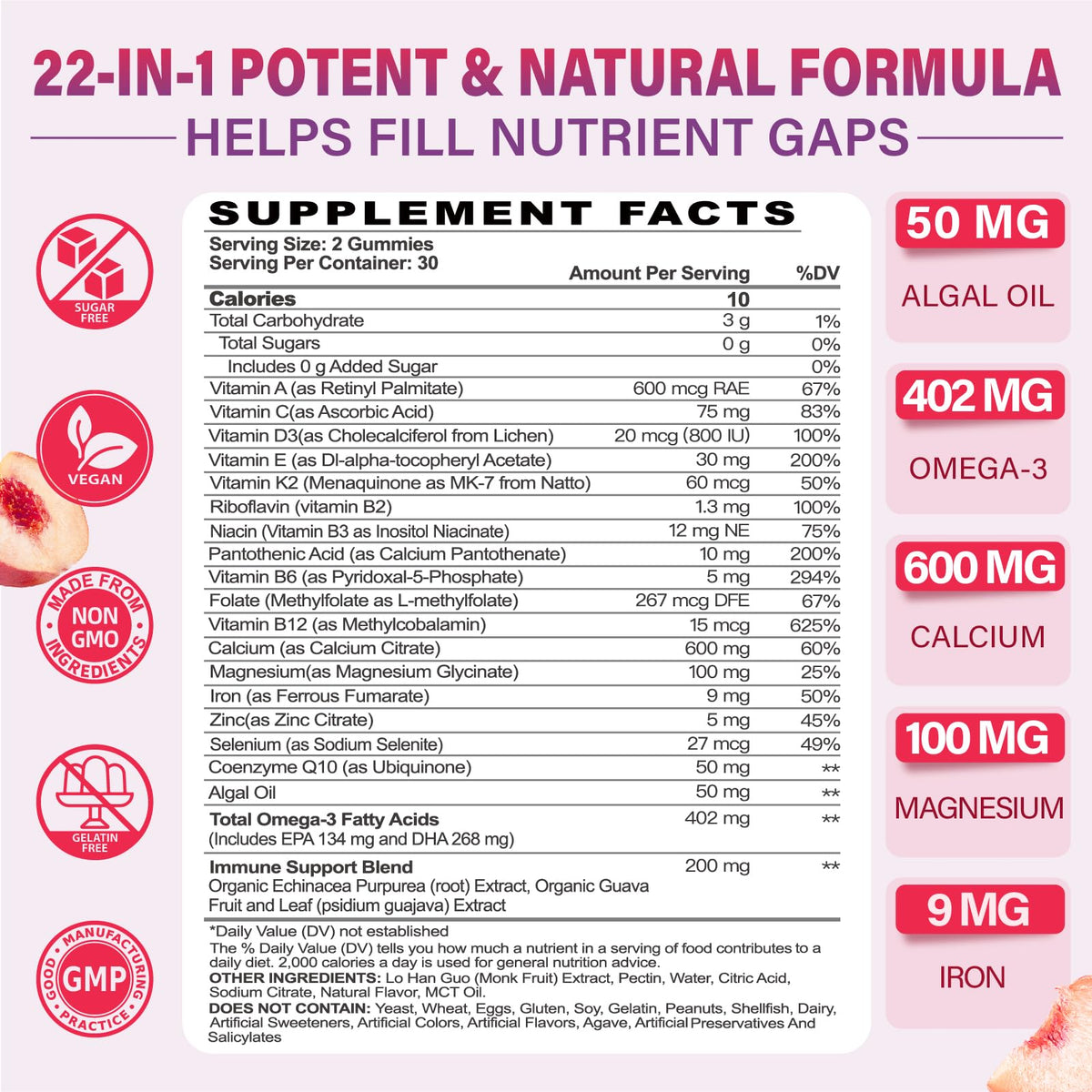 Bouteille de gummies multivitamines Tcemundry avec étiquette