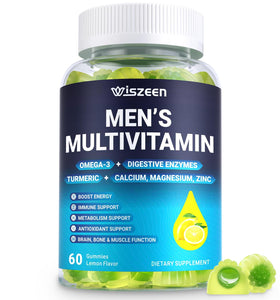Bouteille de gummies multivitamines Wiszeen pour hommes, 60 gummies au citron