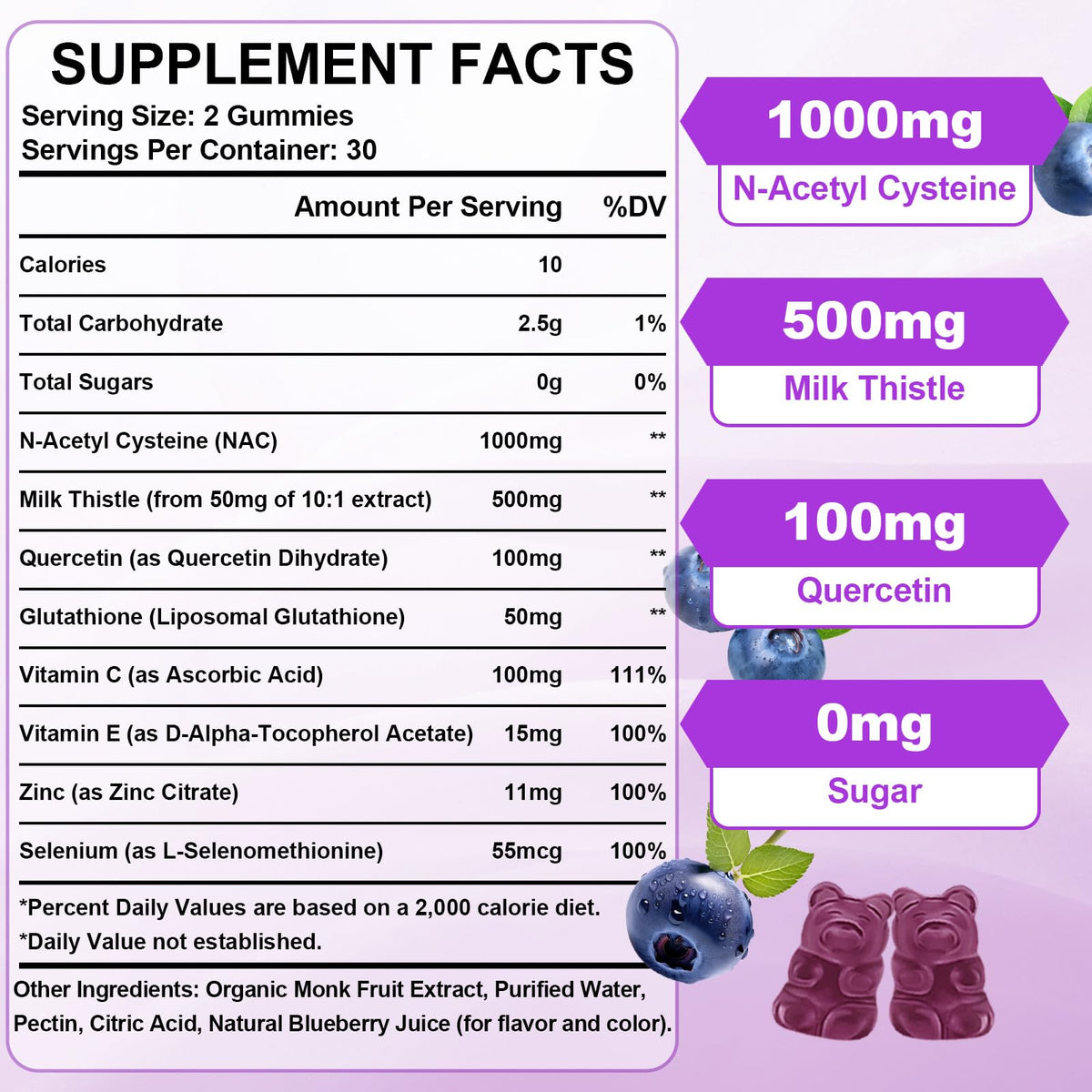 Bouteille de gummies NAC Sijigood sur une table avec des fruits