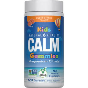 Bouteille de gummies Natural Vitality au magnésium calme pour enfants, 120 unités