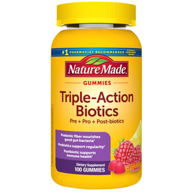 Bouteille de gummies Nature Made Biotiques Triple Action 100 gummies vue de face