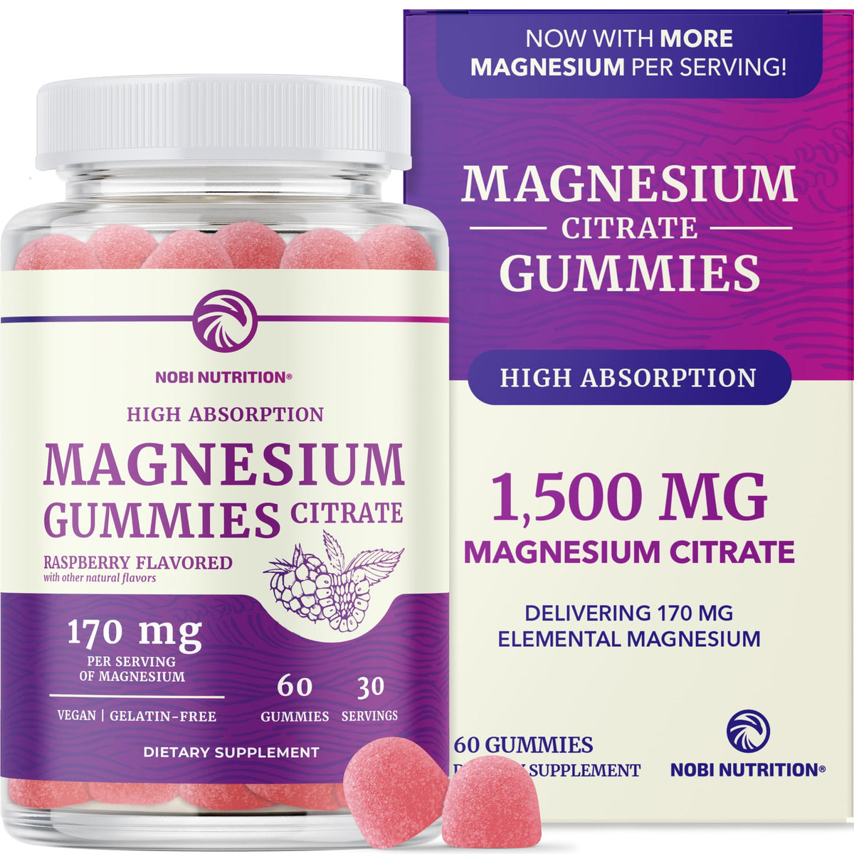 Bouteille de gummies Nobi Nutrition Citrate de Magnésium 170mg vue de face