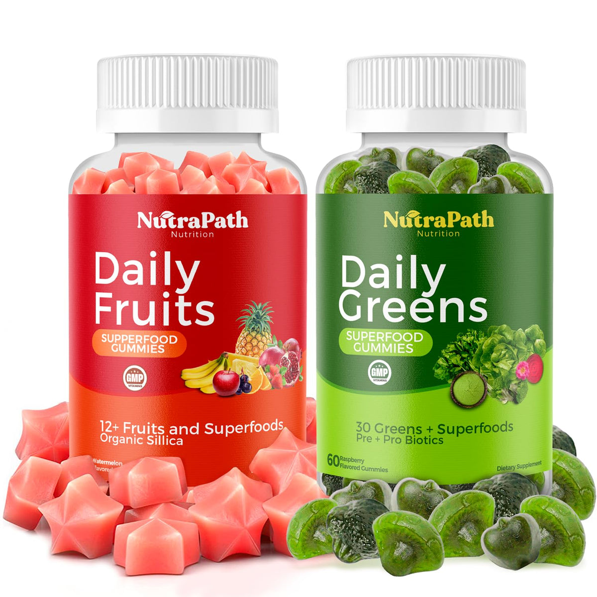 Bouteille de gummies NutraPath avec 60 superfruits et légumes