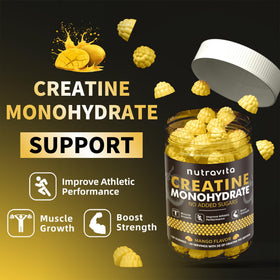 Bouteille de gummies Nutravita avec étiquette visible, prise de vue rapprochée.