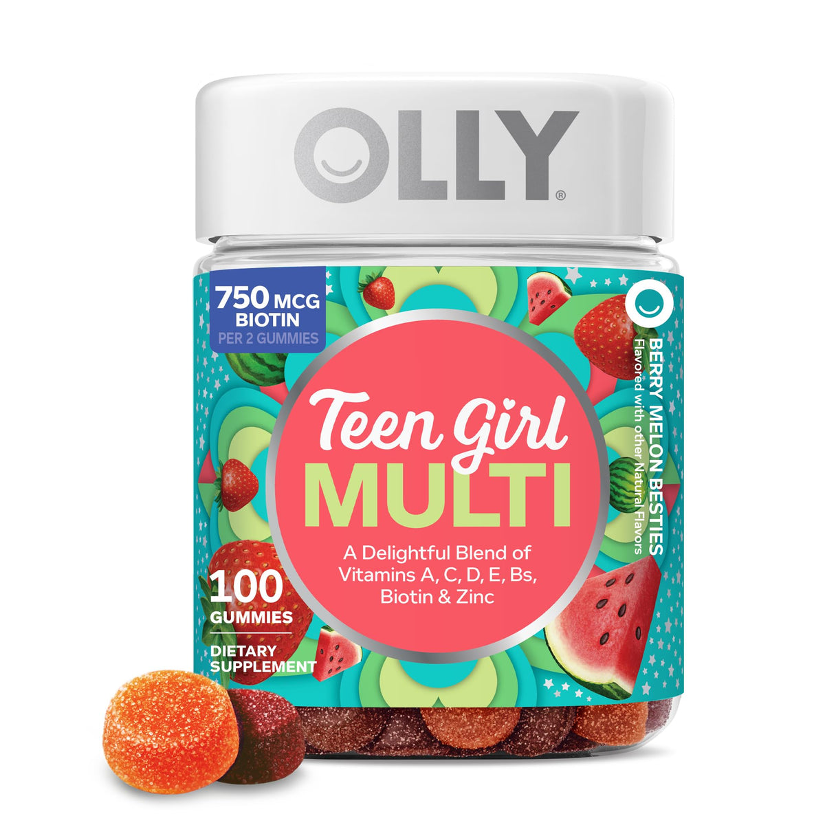 Bouteille de gummies OLLY Multi pour Filles Adolescentes vue de face