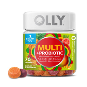 Bouteille de gummies OLLY Multi + Probiotic 70 unités, saveur Tropical Twist