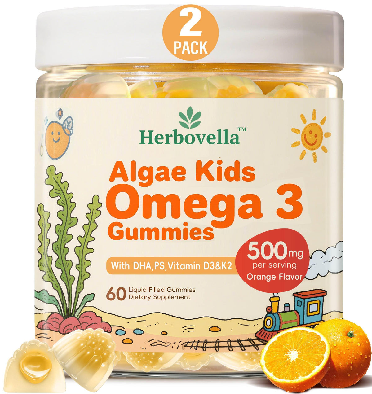 Bouteille de gummies Omega 3 Herbovella avec 120 gummies fruités