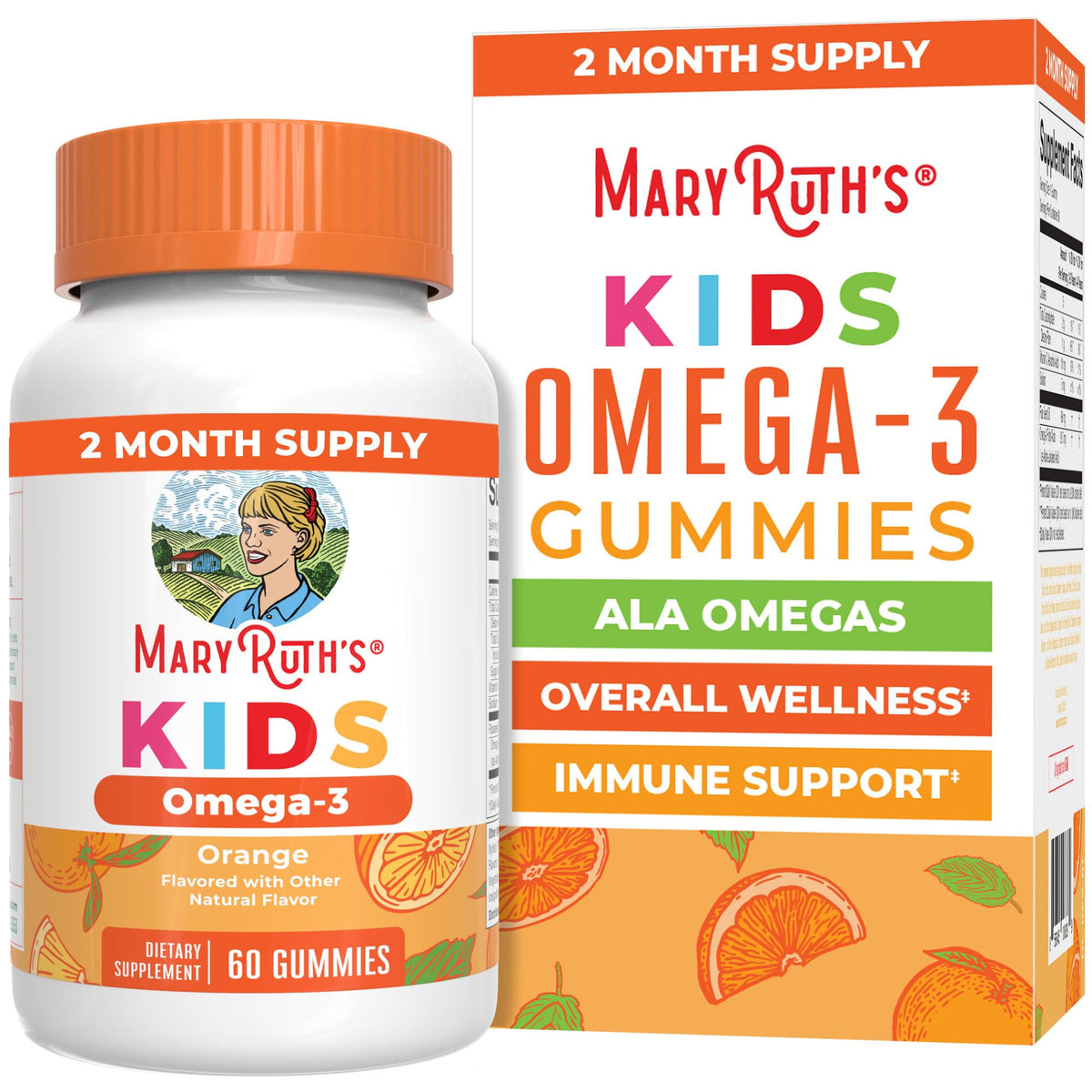 Bouteille de gummies Omega 3 Végétaliens MARYRUTH'S pour enfants, 60 gummies