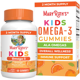 Bouteille de gummies Omega 3 Végétaliens MARYRUTH'S pour enfants, 60 gummies