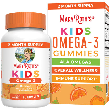 Bouteille de gummies Omega 3 Végétaliens MARYRUTH'S pour enfants, 60 gummies