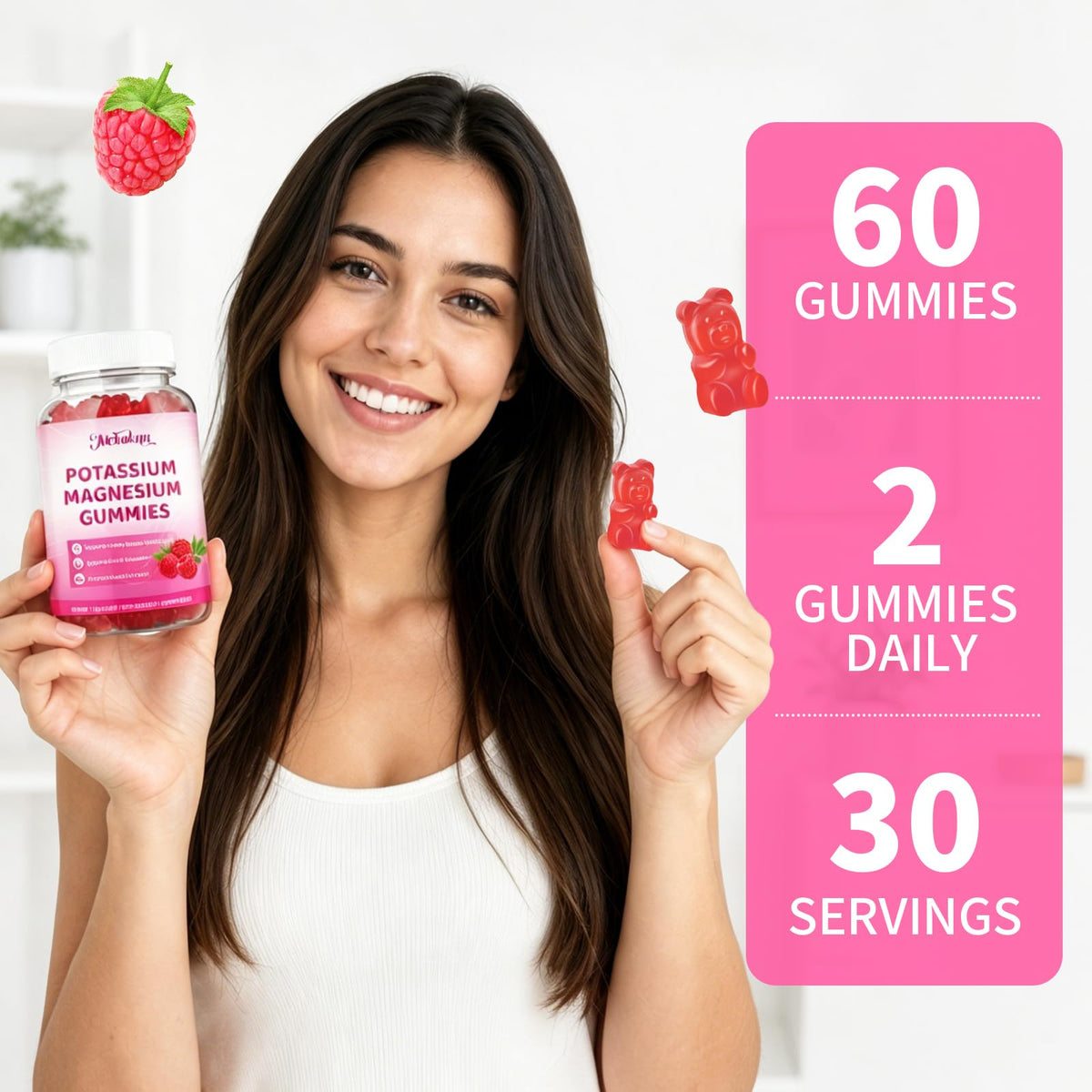 Bouteille de gummies potassium magnésium ouverte