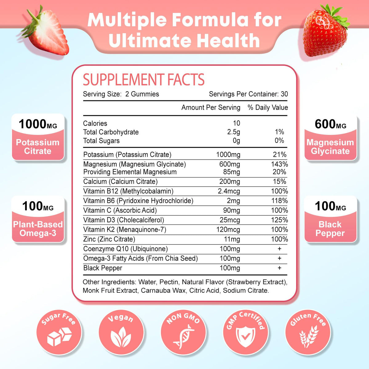 Bouteille de gummies Potassium Magnésium Zetelixia vue de côté