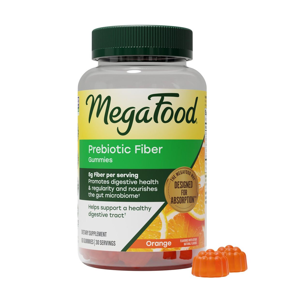 Bouteille de gummies prébiotiques MegaFood 60 gummies saveur orange