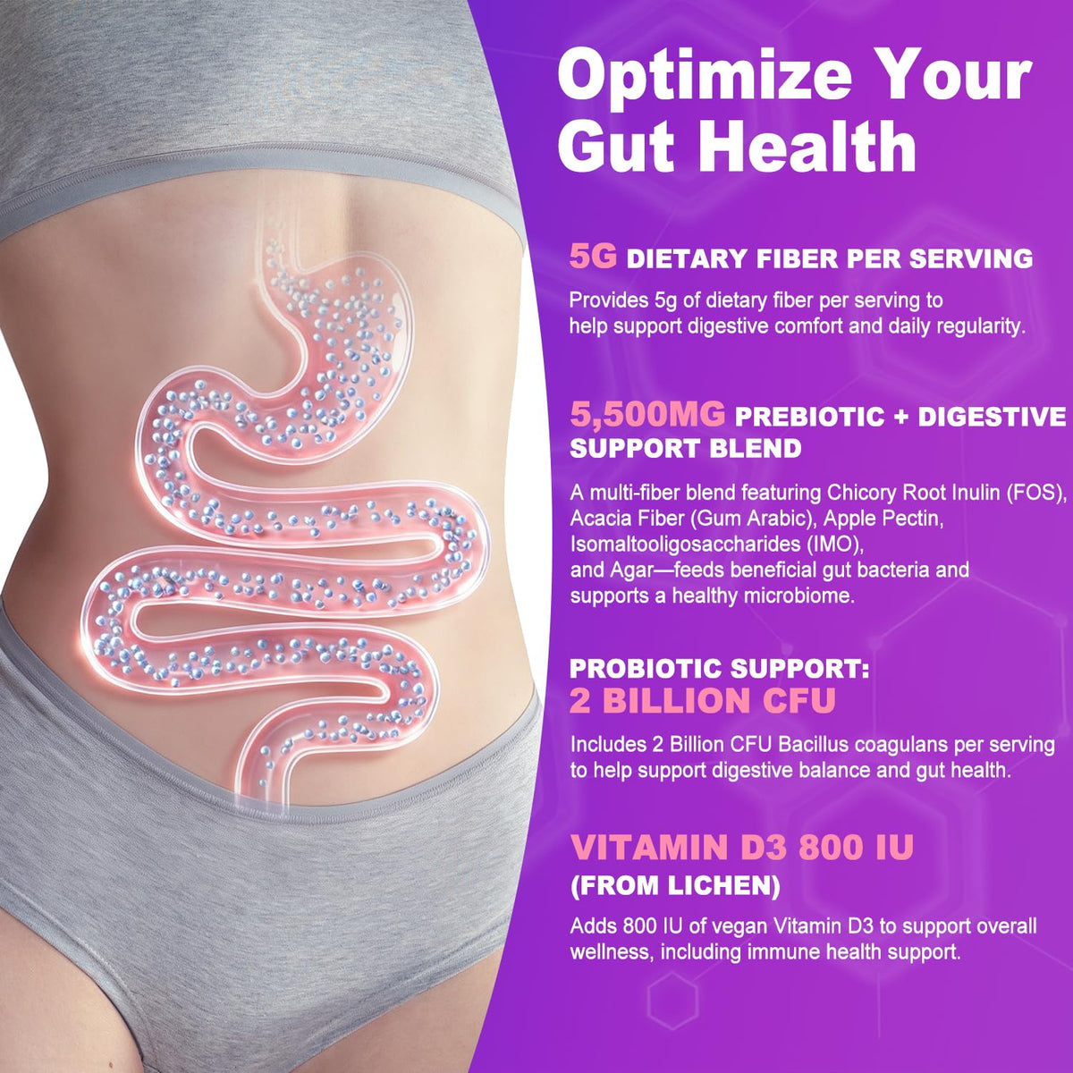 Bouteille de gummies prébiotiques Olyvaresta ouverte avec gummies visibles