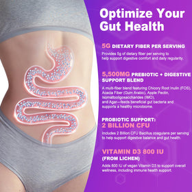 Bouteille de gummies prébiotiques Olyvaresta ouverte avec gummies visibles