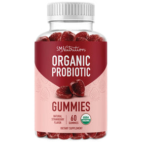 Bouteille de gummies probiotiques biologiques SMNutrition vue de face