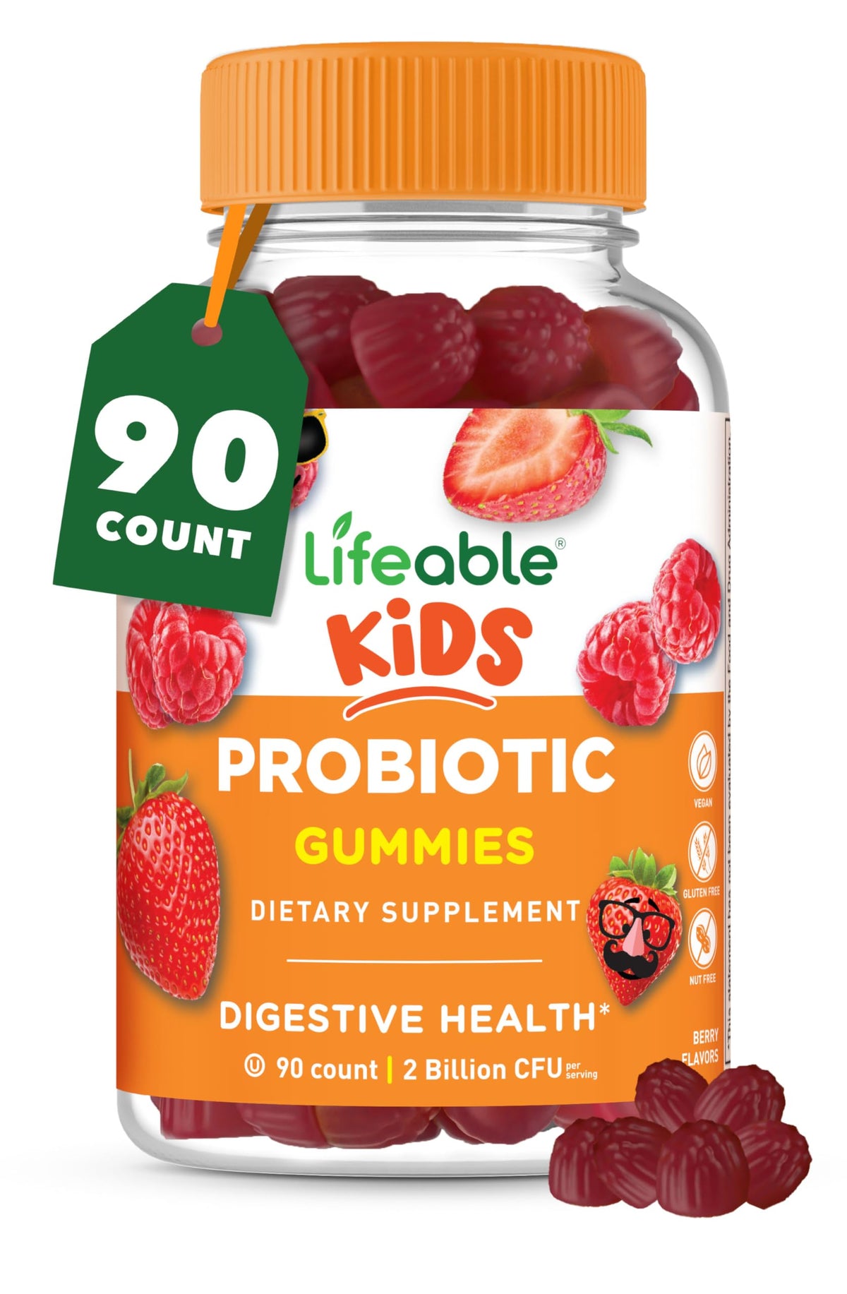 Bouteille de gummies probiotiques Lifeable pour enfants, 90 gummies
