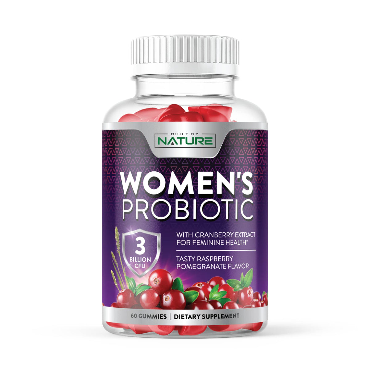 Bouteille de gummies probiotiques pour femmes Built by Nature avec 60 gummies