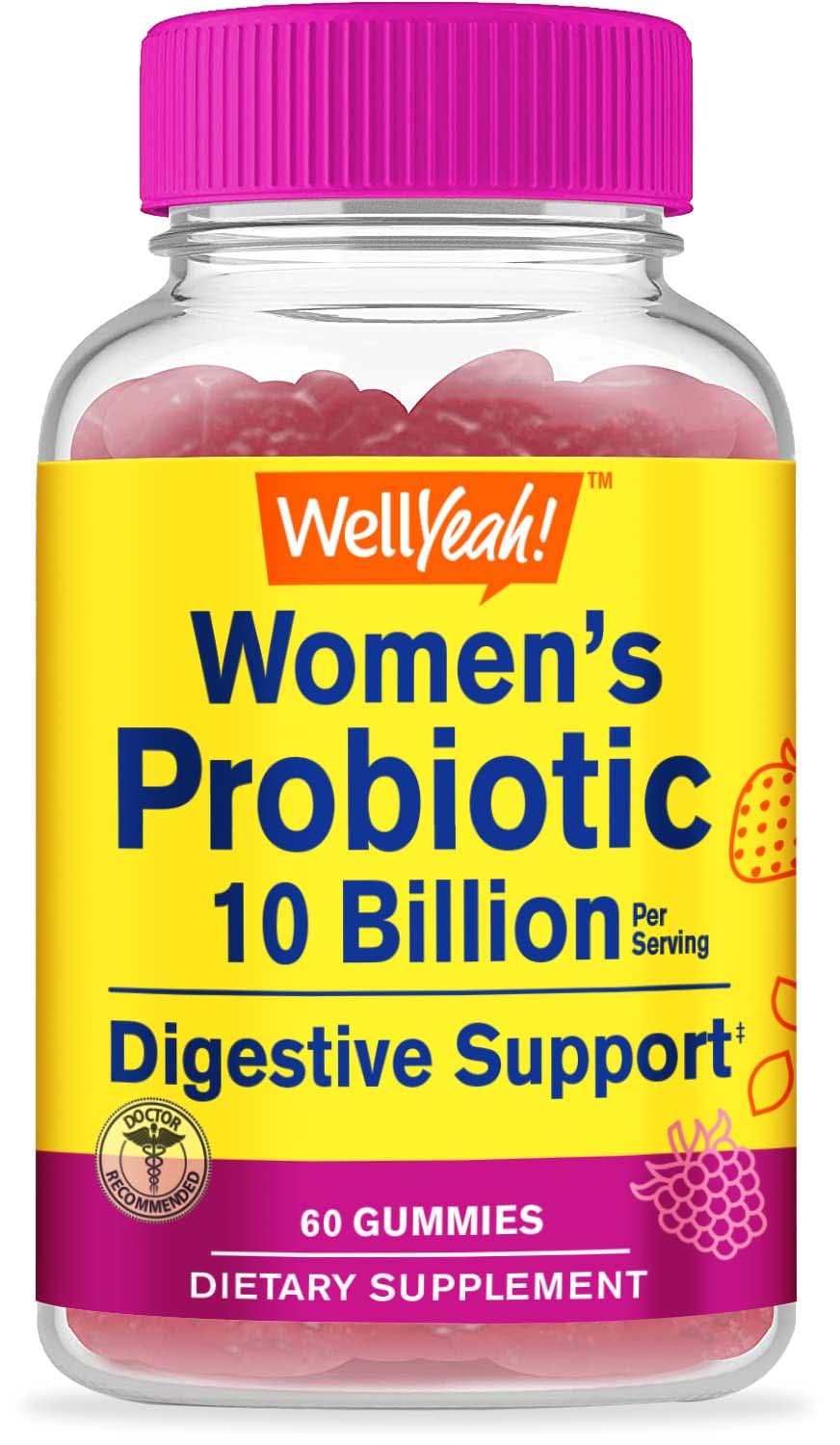 Bouteille de gummies probiotiques WellYeah pour femmes, 60 gummies