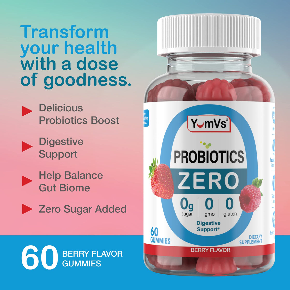 Bouteille de gummies probiotiques YUM-V'S avec étiquette