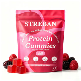 Bouteille de gummies protéinées STREBAN avec 60 gummies à l'intérieur