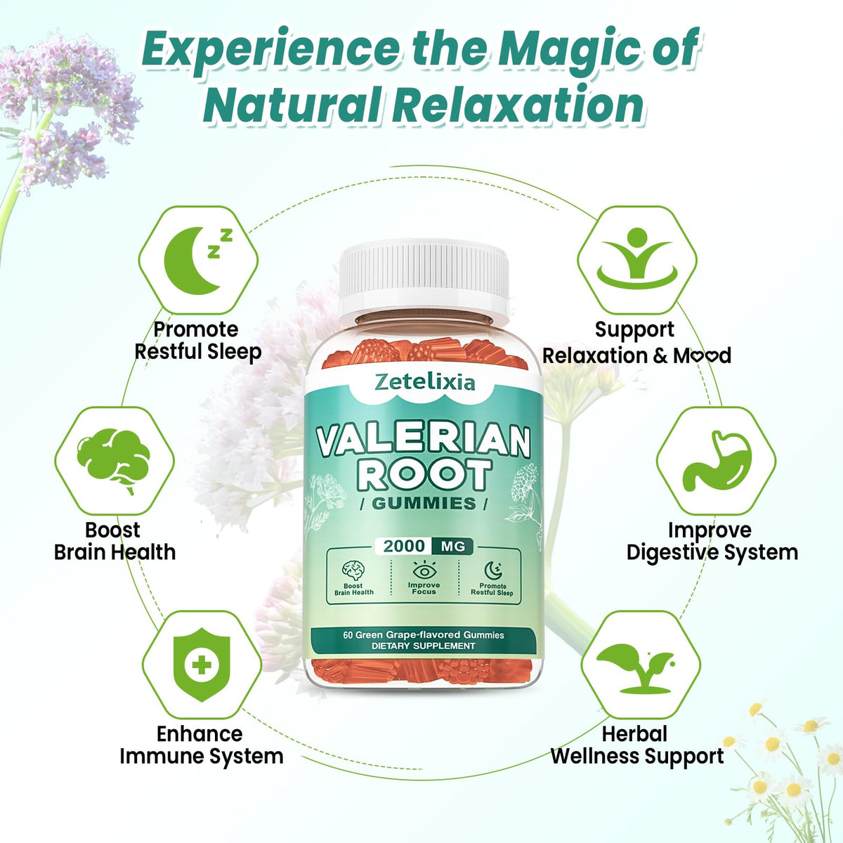 Bouteille de Gummies Racine de Valériane Bio Zetelixia avec étiquette