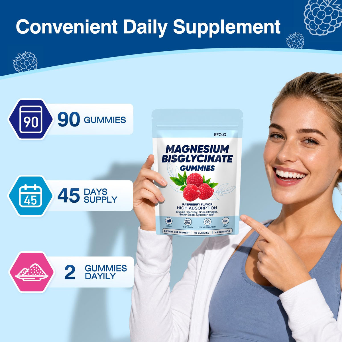 Bouteille de gummies RFOLQ avec étiquette visible