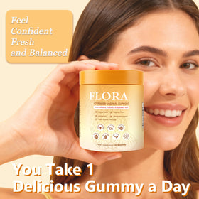 Bouteille de gummies RTQSU Flora Plus avec étiquette