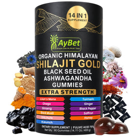 Bouteille de Gummies Shilajit Himalayen Bio AyBet vue avant avec étiquette