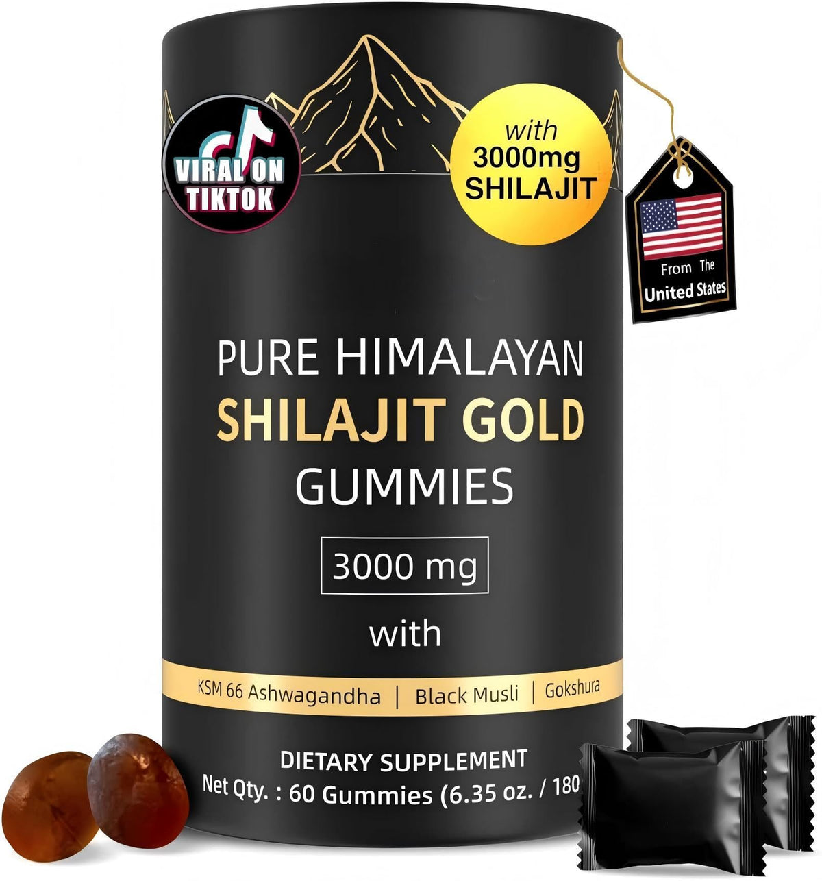 Bouteille de gummies Shilajit HWAXIGO 3000mg vue de face