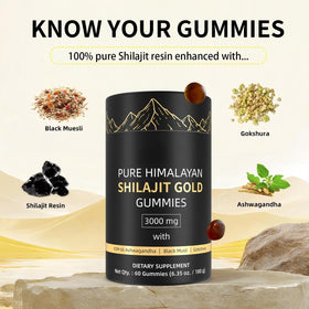 Bouteille de gummies Shilajit HWAXIGO montrant le couvercle