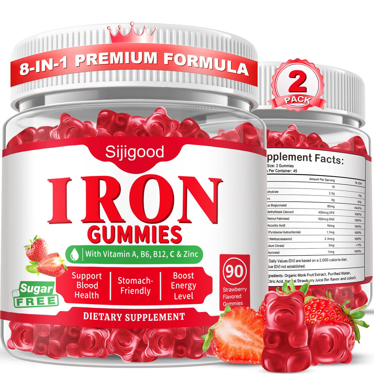 Bouteille de gummies Sijigood au fer avec étiquette visible