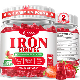 Bouteille de gummies Sijigood au fer avec étiquette visible