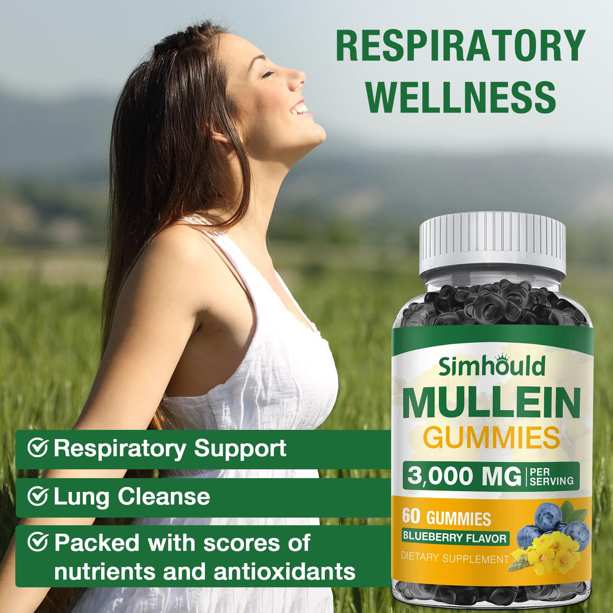 Bouteille de gummies Simhould au Mullein 3000MG vue de côté