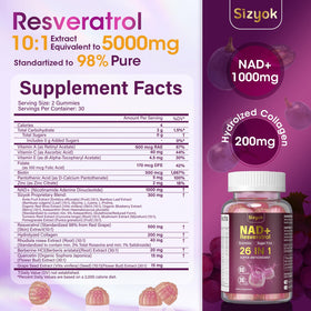 Bouteille de gummies Sizyok au resvératrol avec 60 gummies