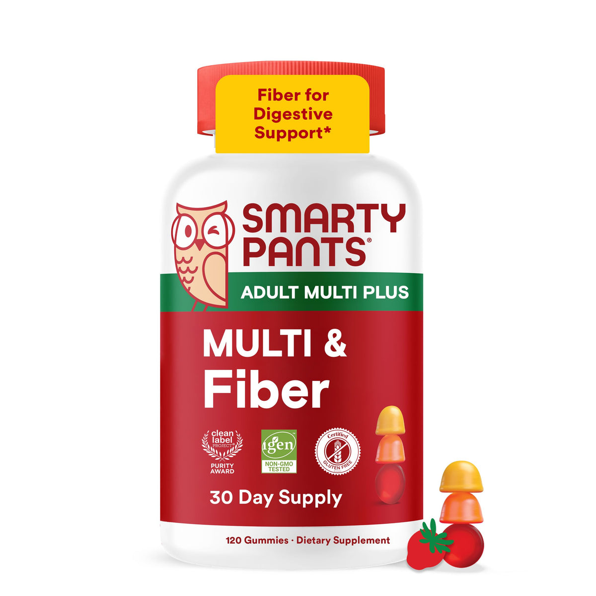 Bouteille de gummies SmartyPants Plus Multi & Fiber 90 unités vue de face