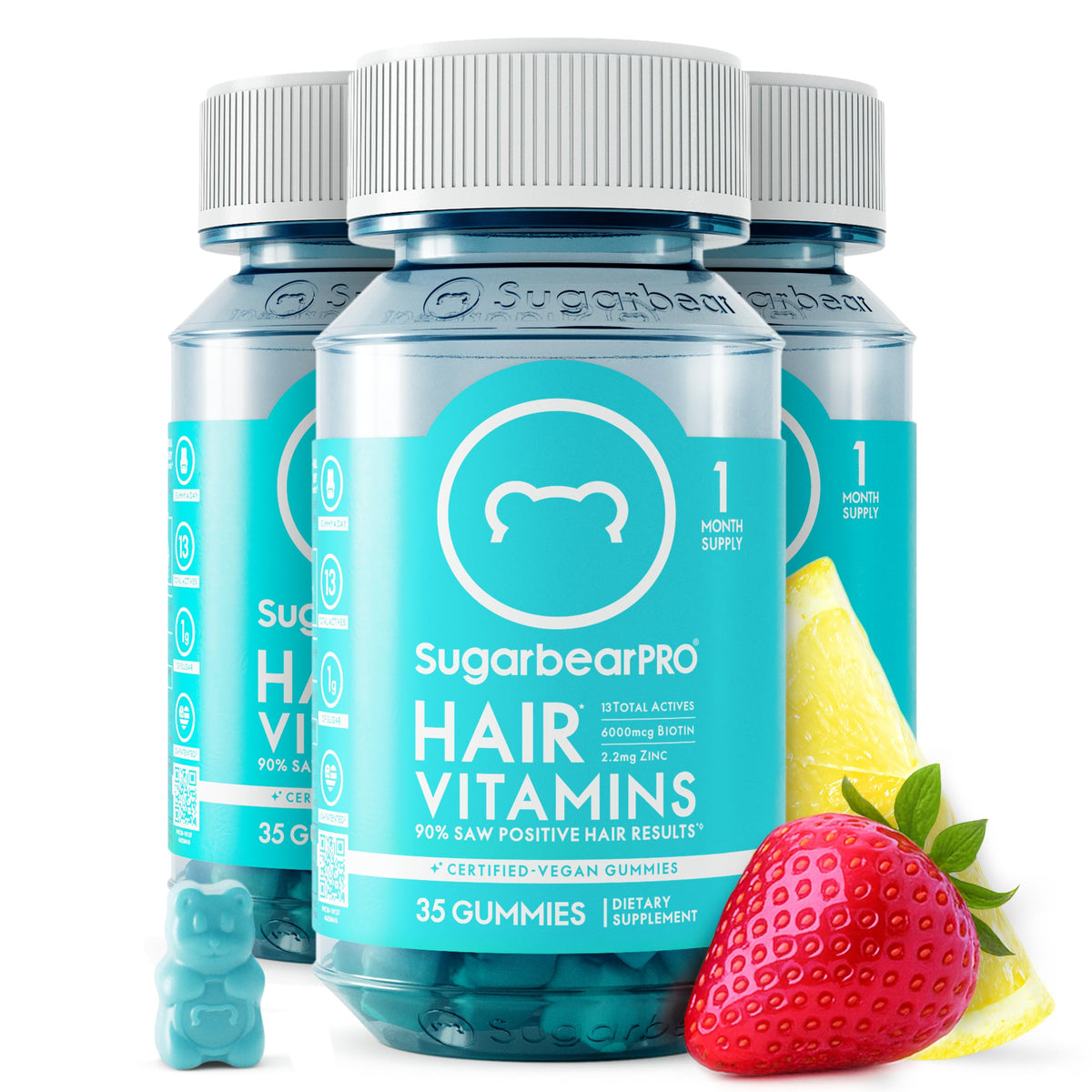 Bouteille de gummies SugarBearHair avec 105 gummies à l'intérieur