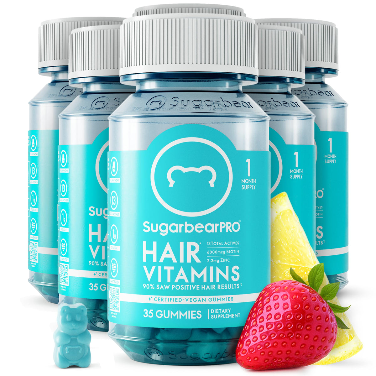 Bouteille de gummies SugarBearHair Cheveux avec étiquette visible