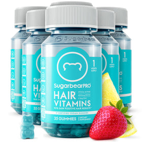 Bouteille de gummies SugarBearHair Cheveux avec étiquette visible