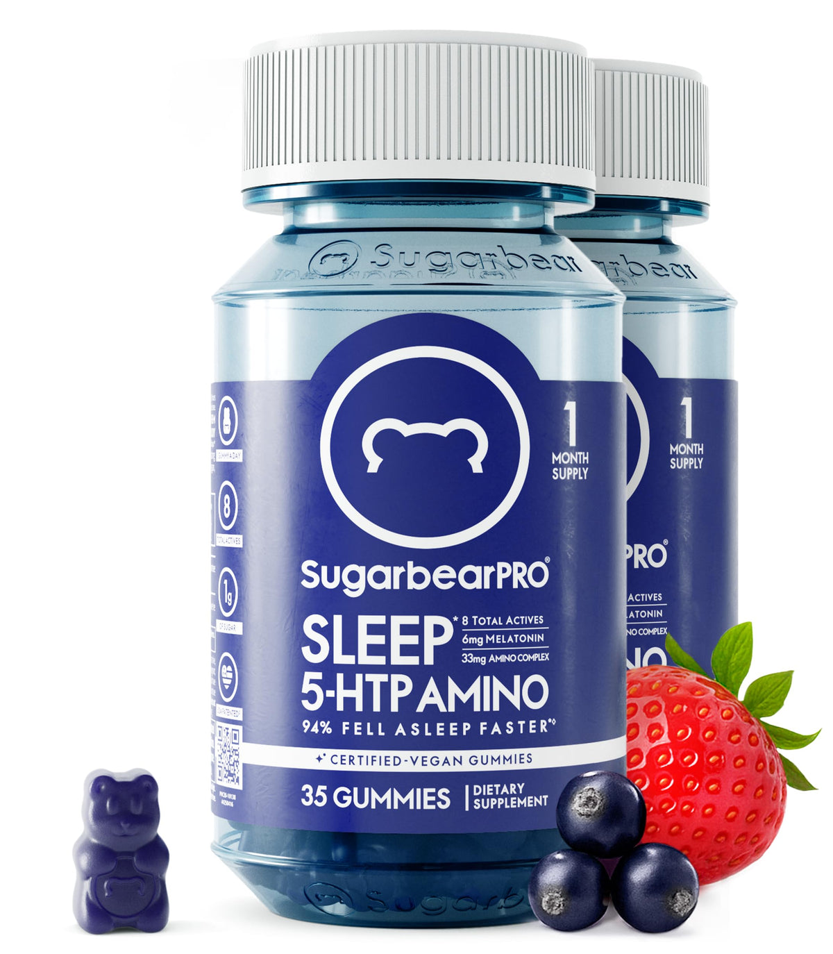 Bouteille de gummies SugarBearHair Sommeil 70 gummies vue de face