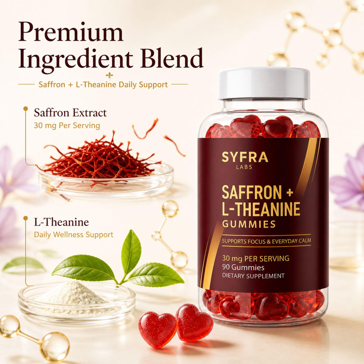 Bouteille de gummies Syfra Labs sur un fond blanc