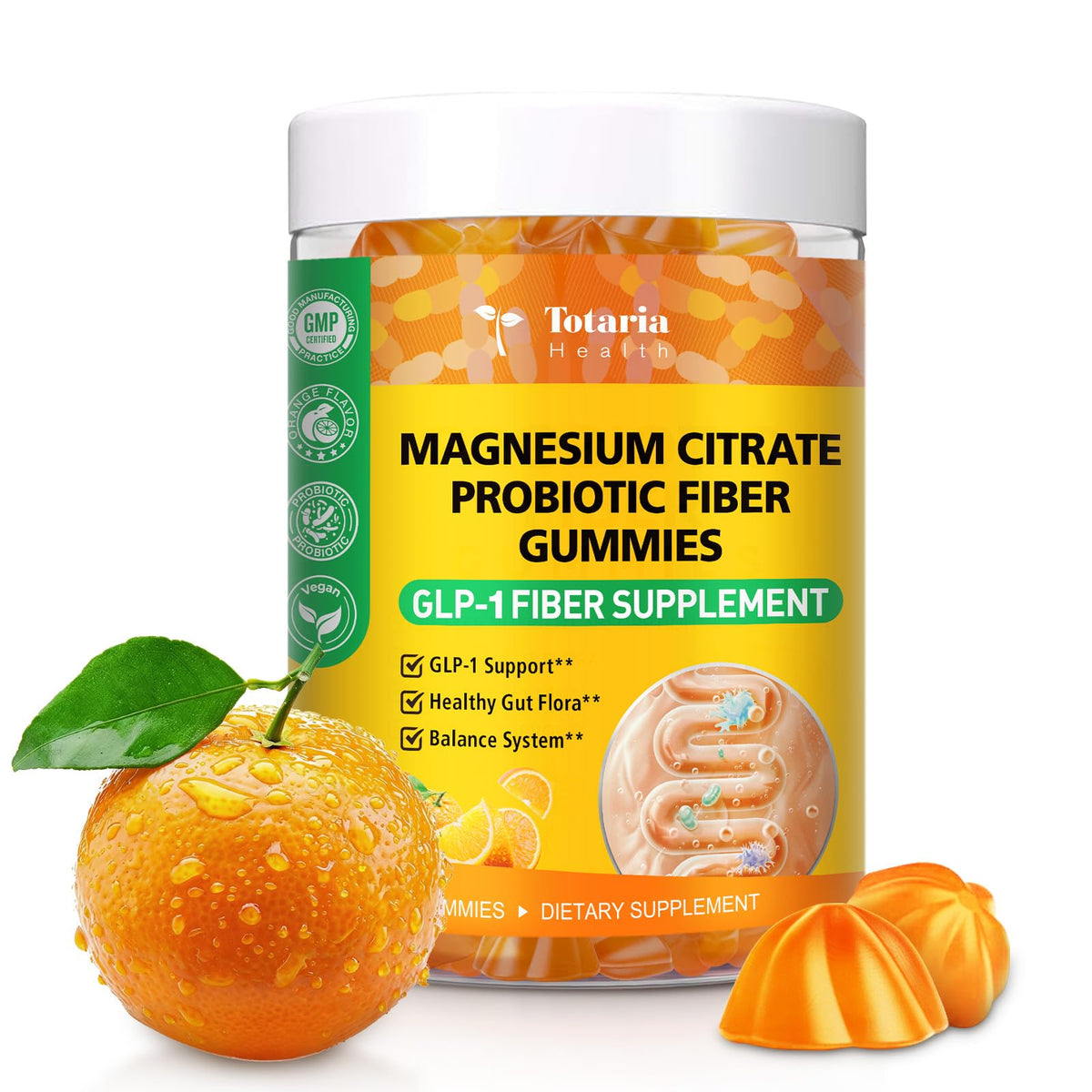 Bouteille de gummies Totaria 15-en-1 avec 60 gummies orange
