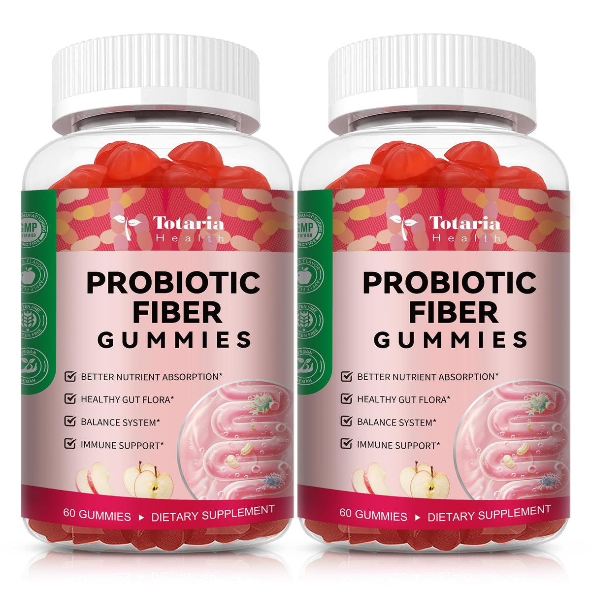 Bouteille de gummies Totaria Probiotiques 9-en-1 sans sucre, saveur pomme, 600g