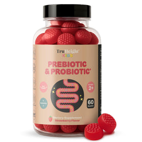 Bouteille de gummies TruHeight prébiotiques et probiotiques saveur fraise