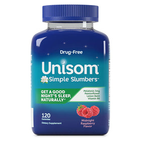 Bouteille de gummies Unisom Simple Slumbers 120 comptant saveur framboise