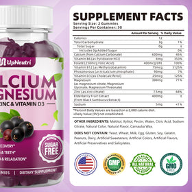 Bouteille de gummies UPNEUTRI avec étiquette et ingrédients