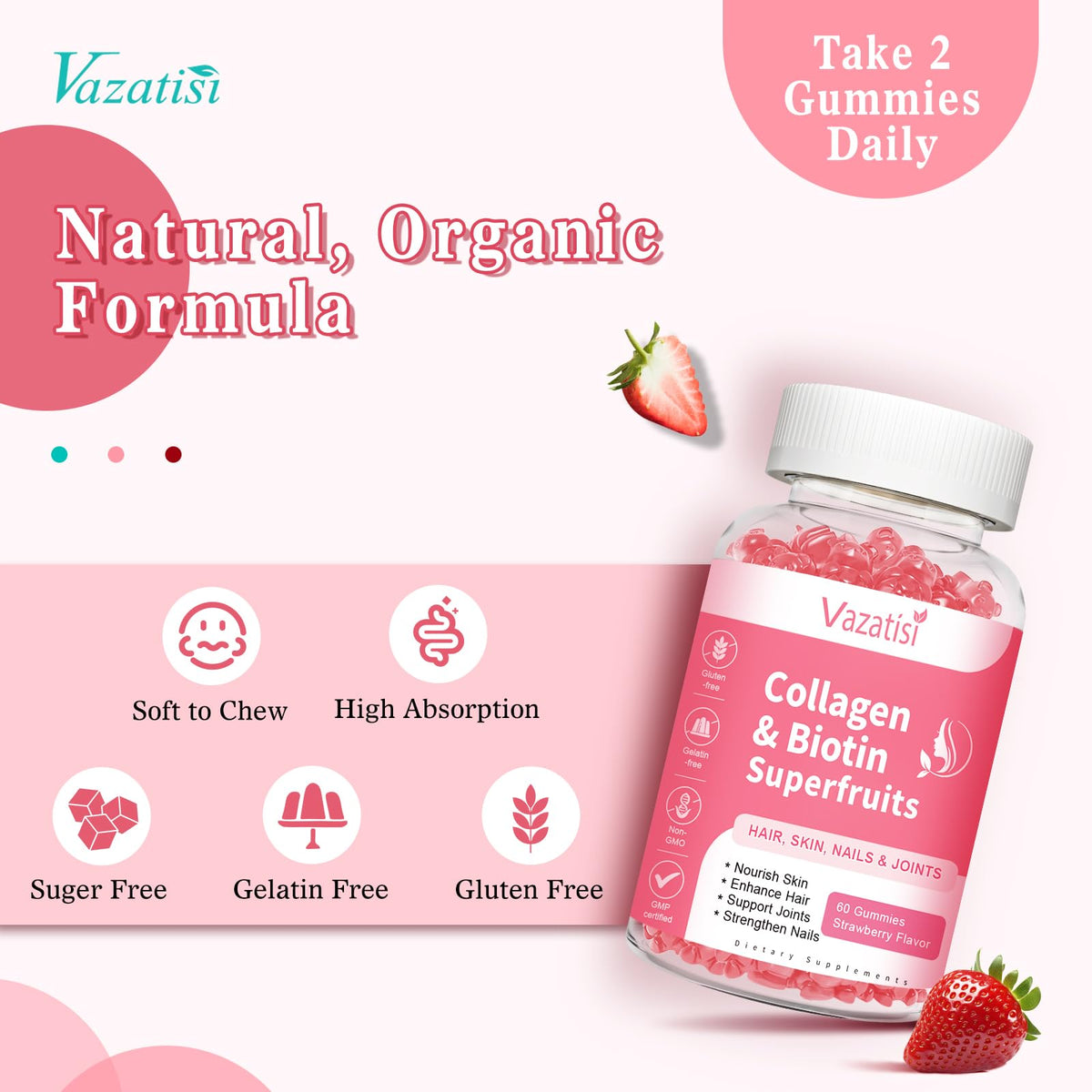 Bouteille de gummies Vazatisi sur fond blanc