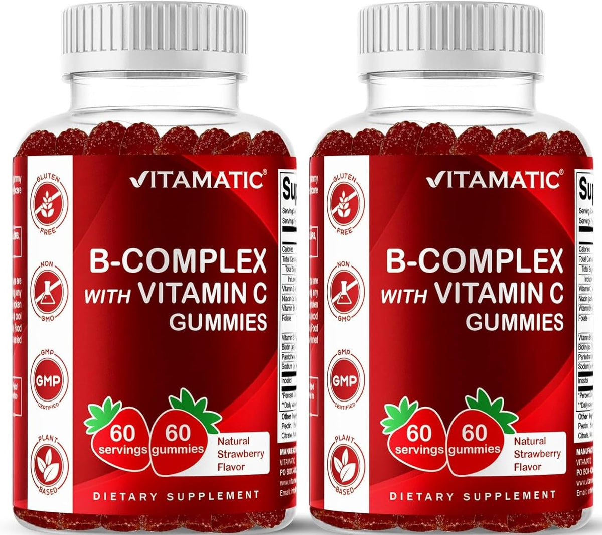 Bouteille de gummies Vitamatic B-Complex 60 gummies au goût fraise