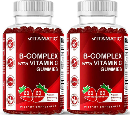Bouteille de gummies Vitamatic B-Complex 60 gummies au goût fraise